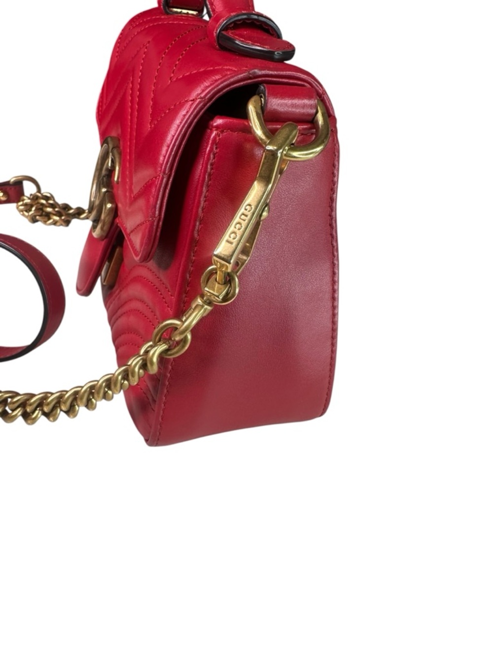 Gucci Red GG Marmont Small Top Handle Satchel with Gold Hardware - Picture 5 of 7